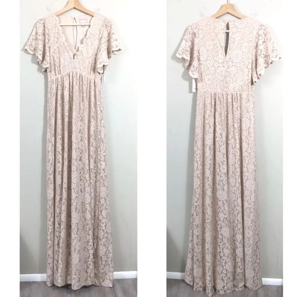 Size S - Show Me Your Mumu -Sandra Lace Maxi Dress Champagne Nude Beige -NWT